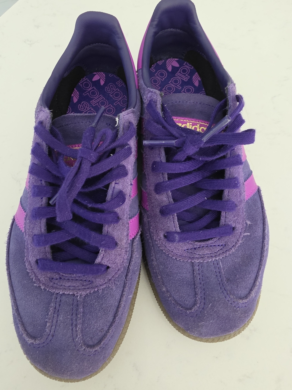 Adidas Women's Purple Suede Sneakers with Pink Stripes